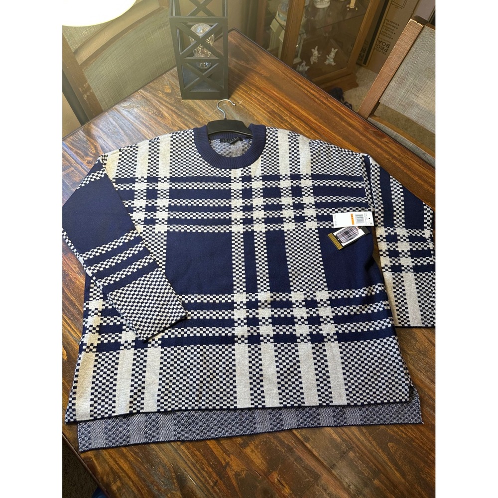JOSEPH A‎ NAVY VANCOUVER PLAID KNIT SWEATER WOMENS SIZE M